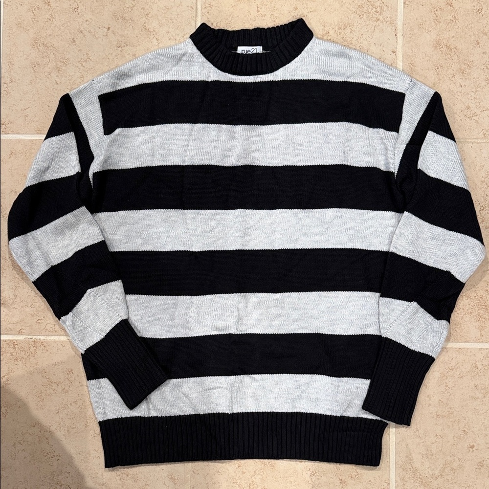 Rue21 Bold Black and Gray Striped Crewneck Sweater